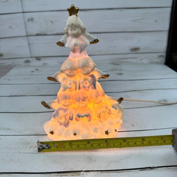 Vintage Light Up Angel Christmas Tree Figurine • Ceramic Gold Accents • Plug-In - Picture 7 of 15